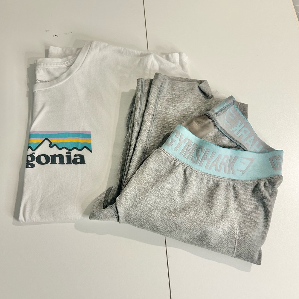 Patagonia Women’s Shirt and Gymshark Grey Leggings Size Medium